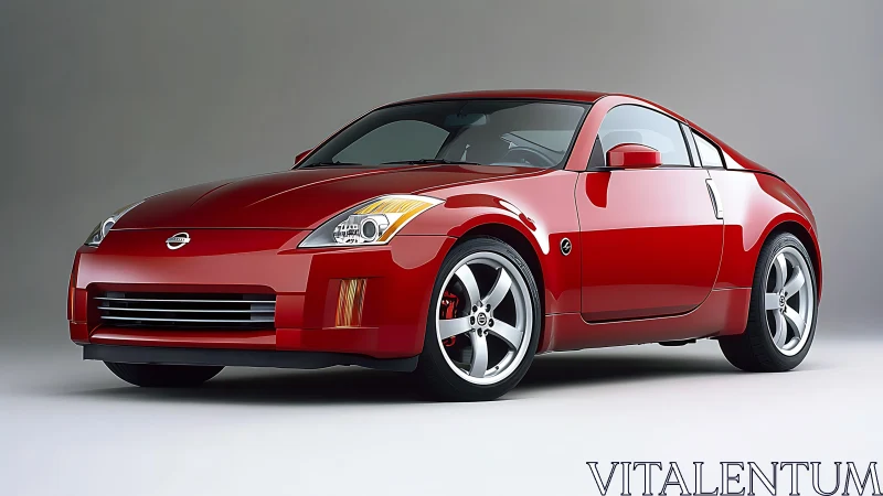 Photorealistic red sports coupe in studio-side three-quarter view.