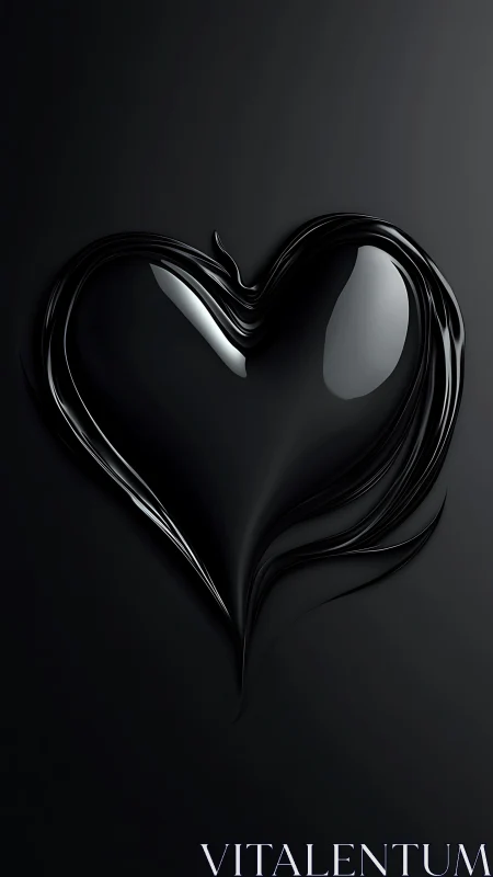 Glossy Black Heart Form with Reflective Volumetric Modeling.