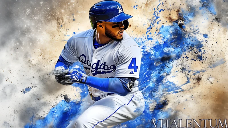 Dynamic baseball batter rendered with splatter-style digital effects