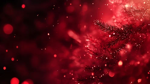 Macro study of red-tinted conifer needles with bokeh diffusion.