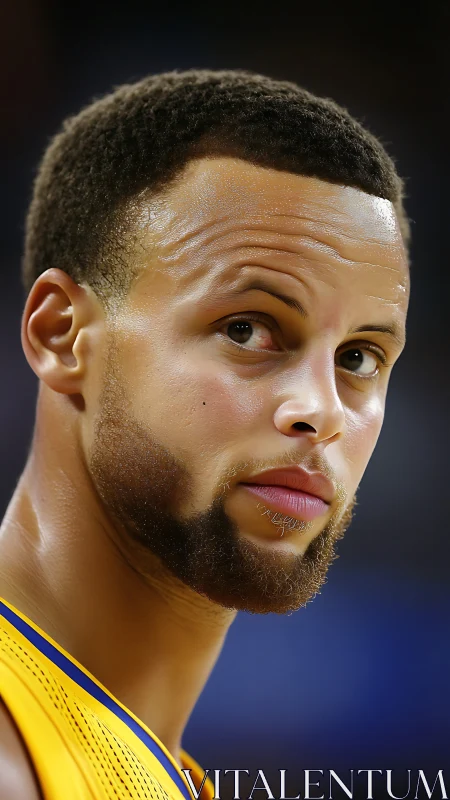 High-resolution courtside portrait under stadium lighting.