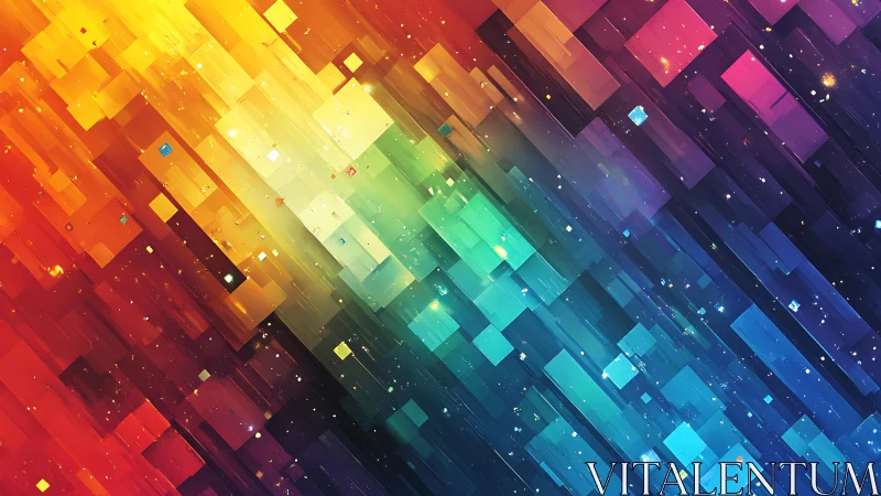 Abstract geometric art with vibrant rainbow gradient blocks.