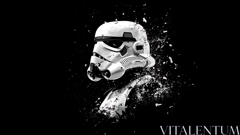 Stormtrooper helmet profile with dispersed paint effect.