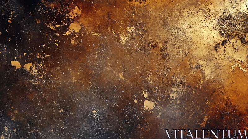 Abstract grunge metallic texture with gold and brown splatters.
