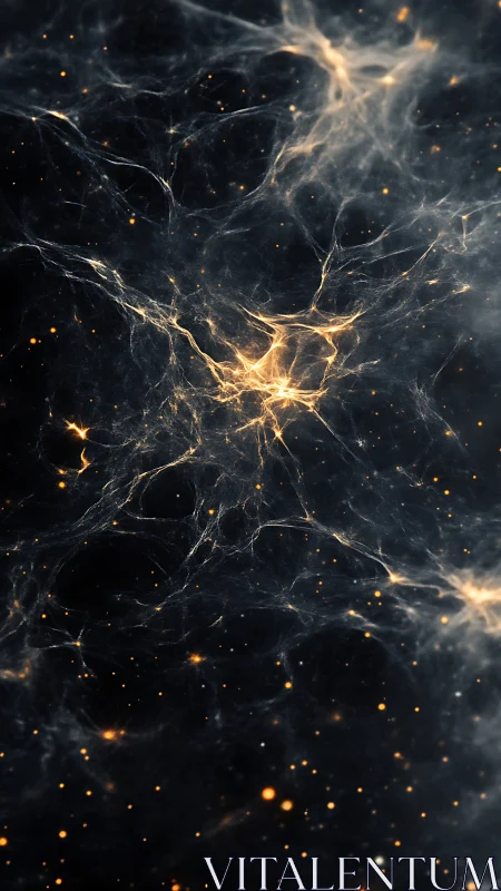 Interconnected luminous filaments in deep dark spatial field.