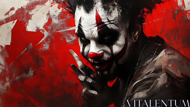 Sinister clown portrait in red and black digital paint.