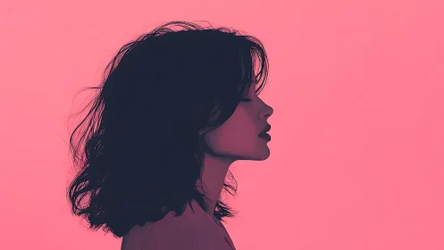 Side profile portrait in monochrome pink vector art.