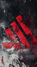 Red geometric symbol on distressed dark grunge background.