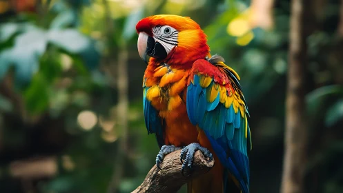 Vibrant Scarlet Macaw in Lush Jungle Setting, Photorealistic Style.