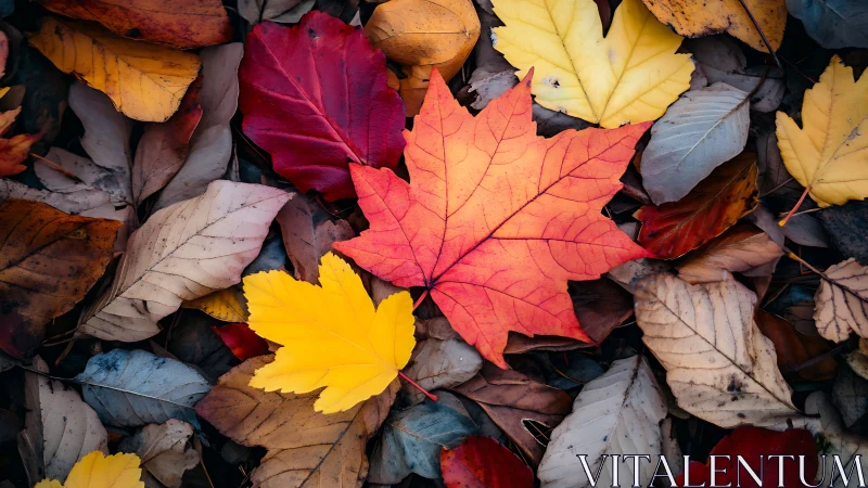Colorful autumn leaves overlapping in a natural pattern.