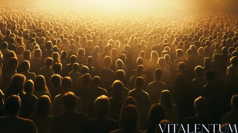 Backlit crowd fills golden haze in dense unified formation