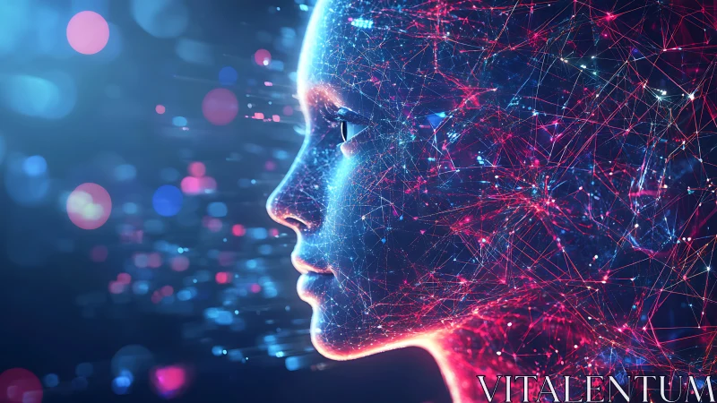 Cyberpunk neural visage with luminous data lattice matrix.