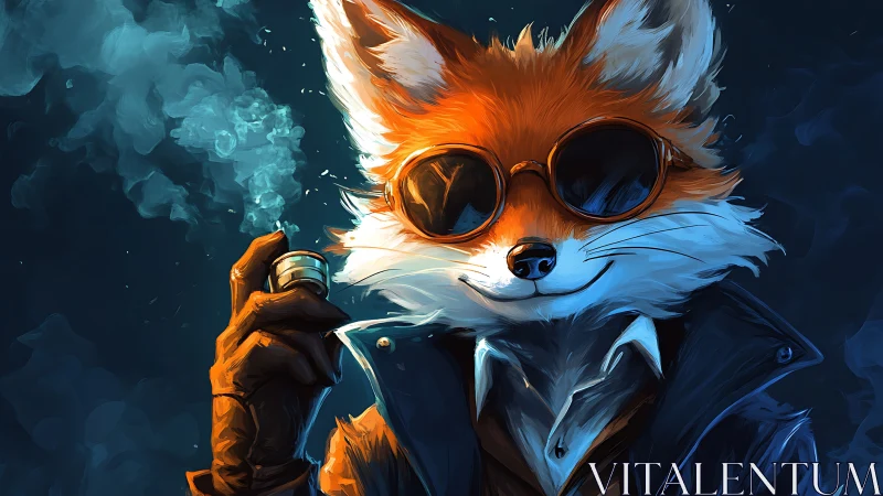 Cool fox in shades enjoys a smoky neon city night view