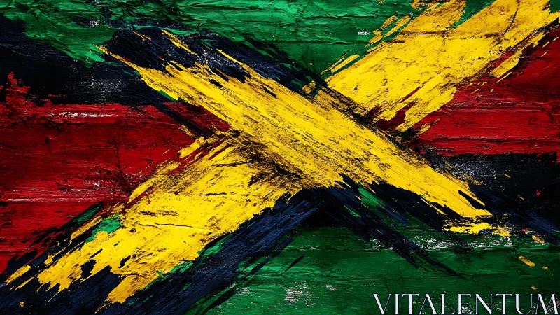 Bold Jamaican flag strokes bursting with vivid energy.