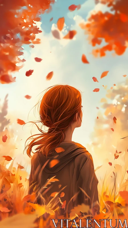 Gentle autumn breeze surrounds a thoughtful girl at sunrise
