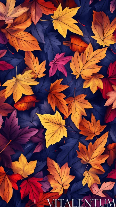 Autumn maple leaves pattern in rich complementary contrast.