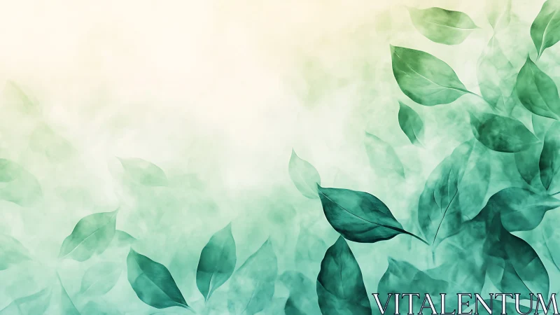 Soft teal foliage drifting through misty light field.