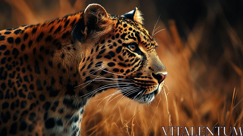 Leopard's Golden Hour Gaze Amid Savanna Brush.