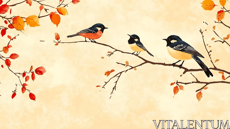Birds Gather in Golden Autumn Branches
