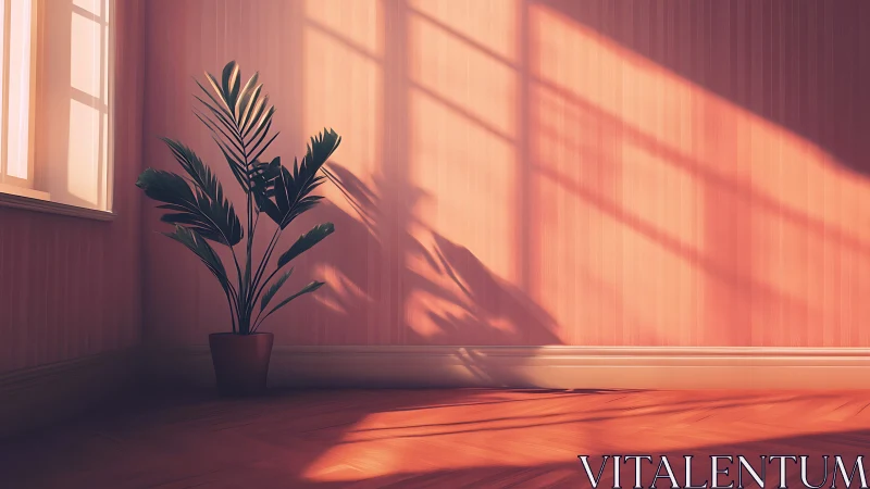 Sunlit corner plant casting long afternoon whispers.