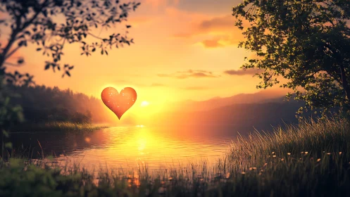 Heart Suspended in Liquid Gold Sunset