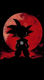 Bold young warrior silhouette before a blazing red moon.