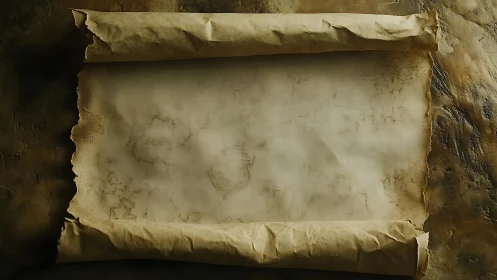 Aged parchment scroll composition with cinematic lighting.