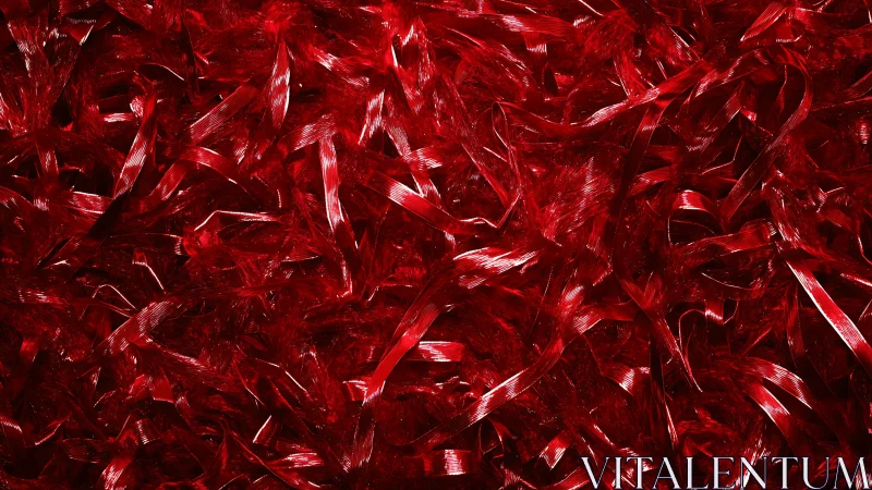 Red metallic ribbon tangle under sharp studio lighting.