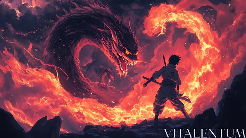 Flames curl into a dragon as a lone swordsman claims the night