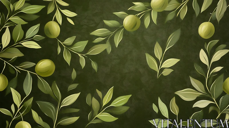 Olive branches rendered in layered digital painting with textured ground