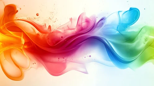 Colorful swirling ribbons dance softly across white space