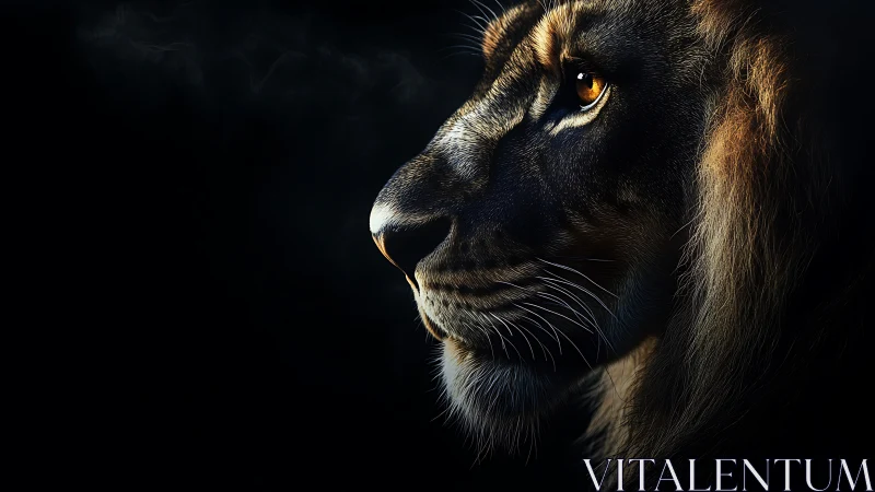 High contrast lion profile rendered in dramatic low key lighting