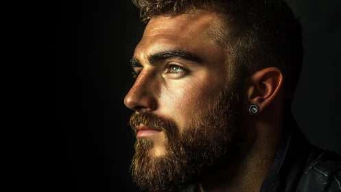 Warm light catches a thoughtful bearded profile in quiet focus