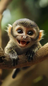 Juvenile monkey portrait with shallow depth and bokeh field