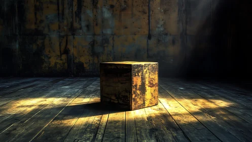 Lone golden crate bathing in a cinematic shaft of mystery light.