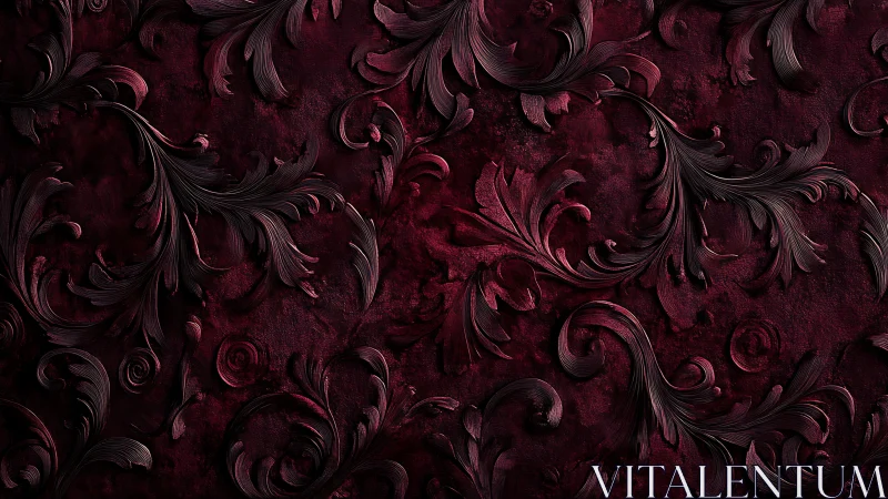 Velvet red scrollwork that curls into quiet luxury.
