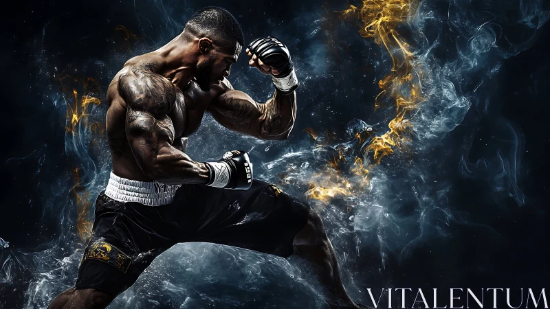 Professional Boxer Mid-Motion with Dynamic Energy Effects