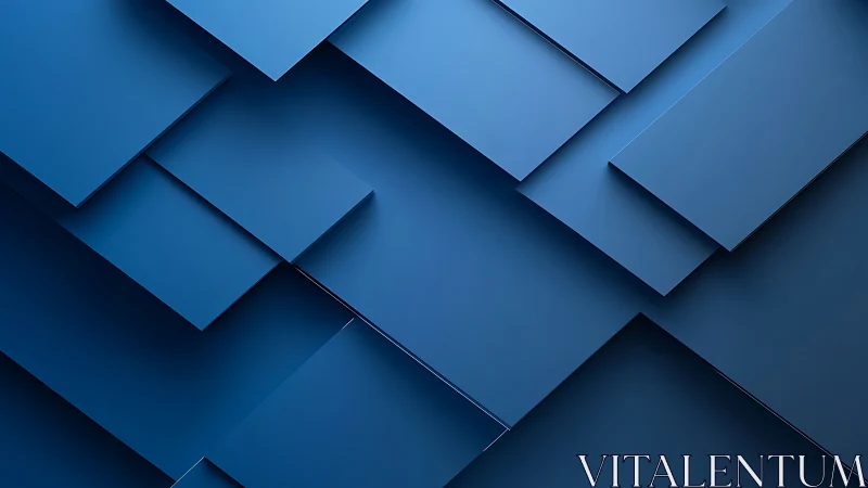 Layered blue geometric panels with minimalist 3D depth.