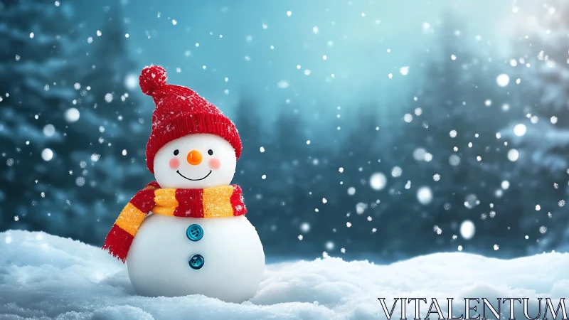 Photorealistic snowman portrait with wintry depth of field.