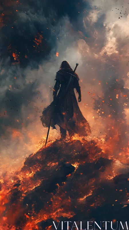 Lone ember knight climbing a volcano of unquiet ashes.