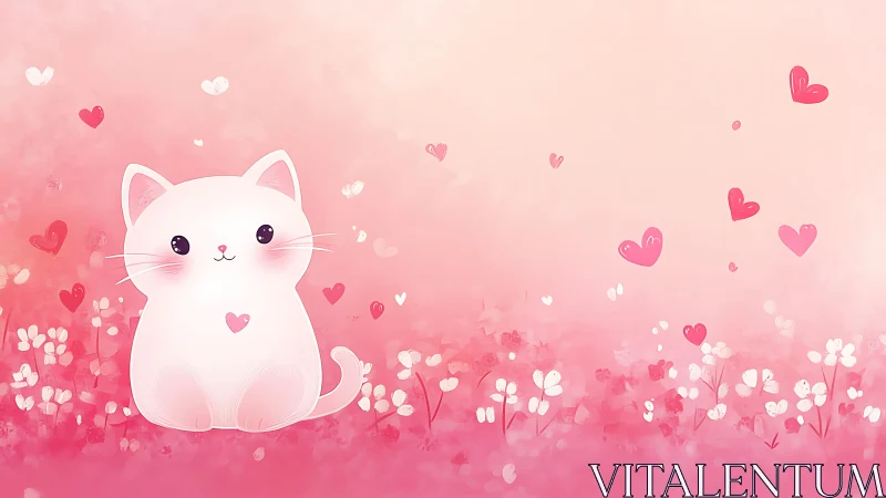 Serene Feline in Bloom: Digital Illustration with Soft Gradient.