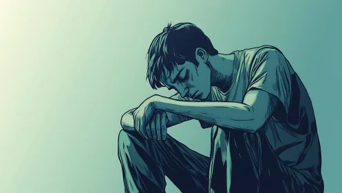 Quiet moment of reflection with a thoughtful young man.