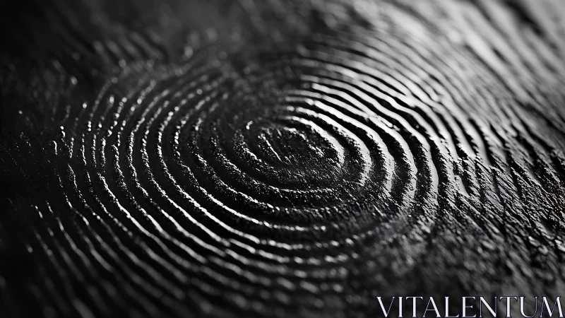 Macro radial ripple pattern on wet dark surface under raking light