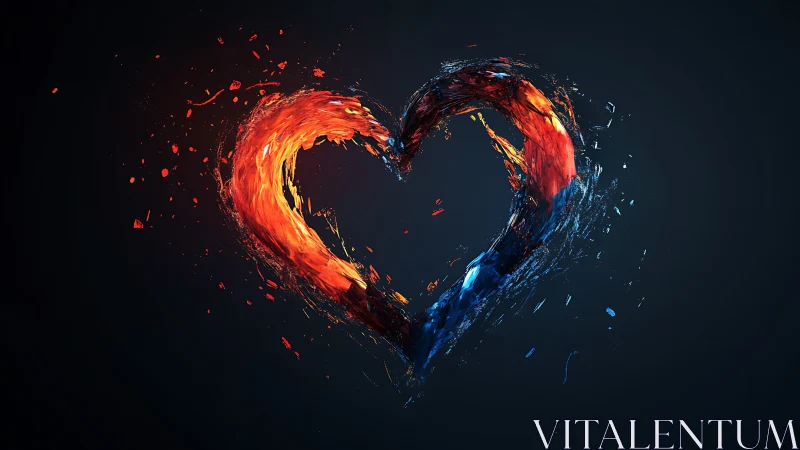 Fire and Ice Heart Shape Abstract Design