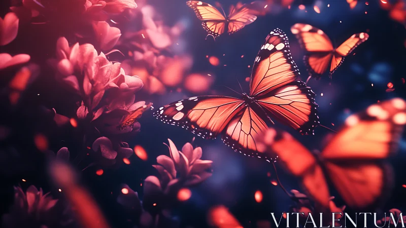 Luminous monarch swarm in chromatic depth-of-field bloom.