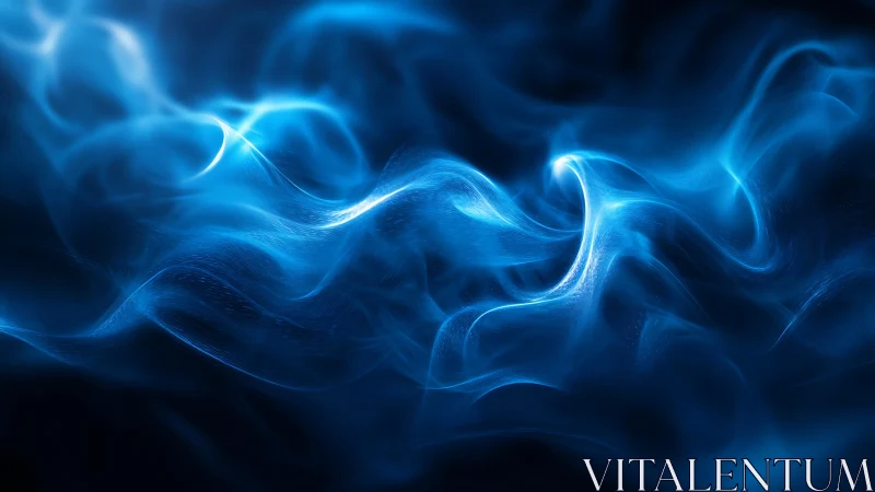 Luminous blue energy waves over deep shadowed background.