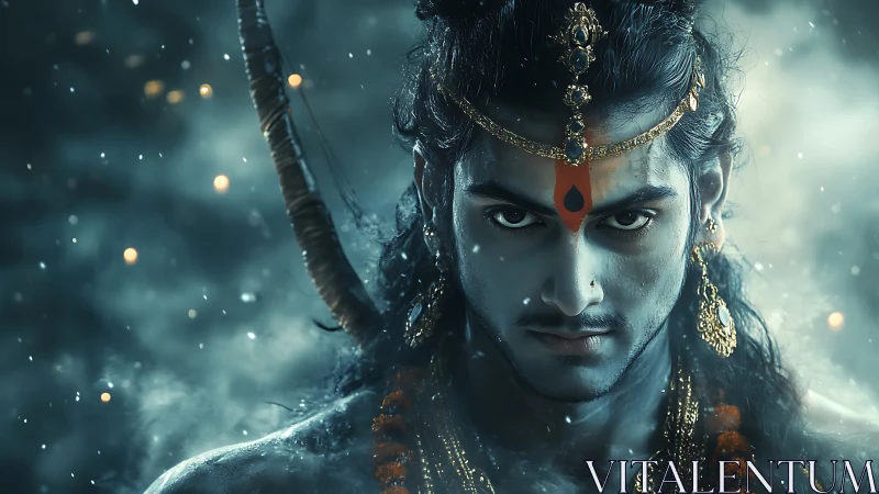 Mythic warrior portrait shows intense front-facing gaze