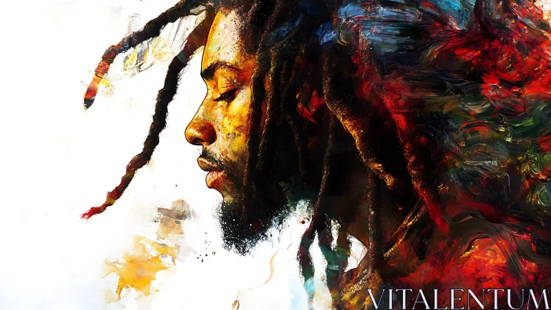 Portrait of serene man in vivid abstract paint and light