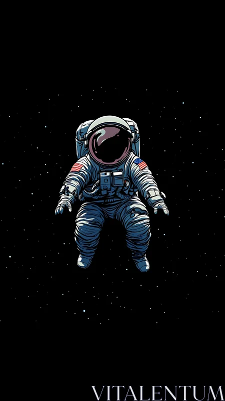 Solitary astronaut floats gently in the quiet glow of space