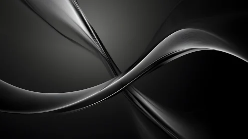 Curved metallic ribbons arc across deep monochrome void.